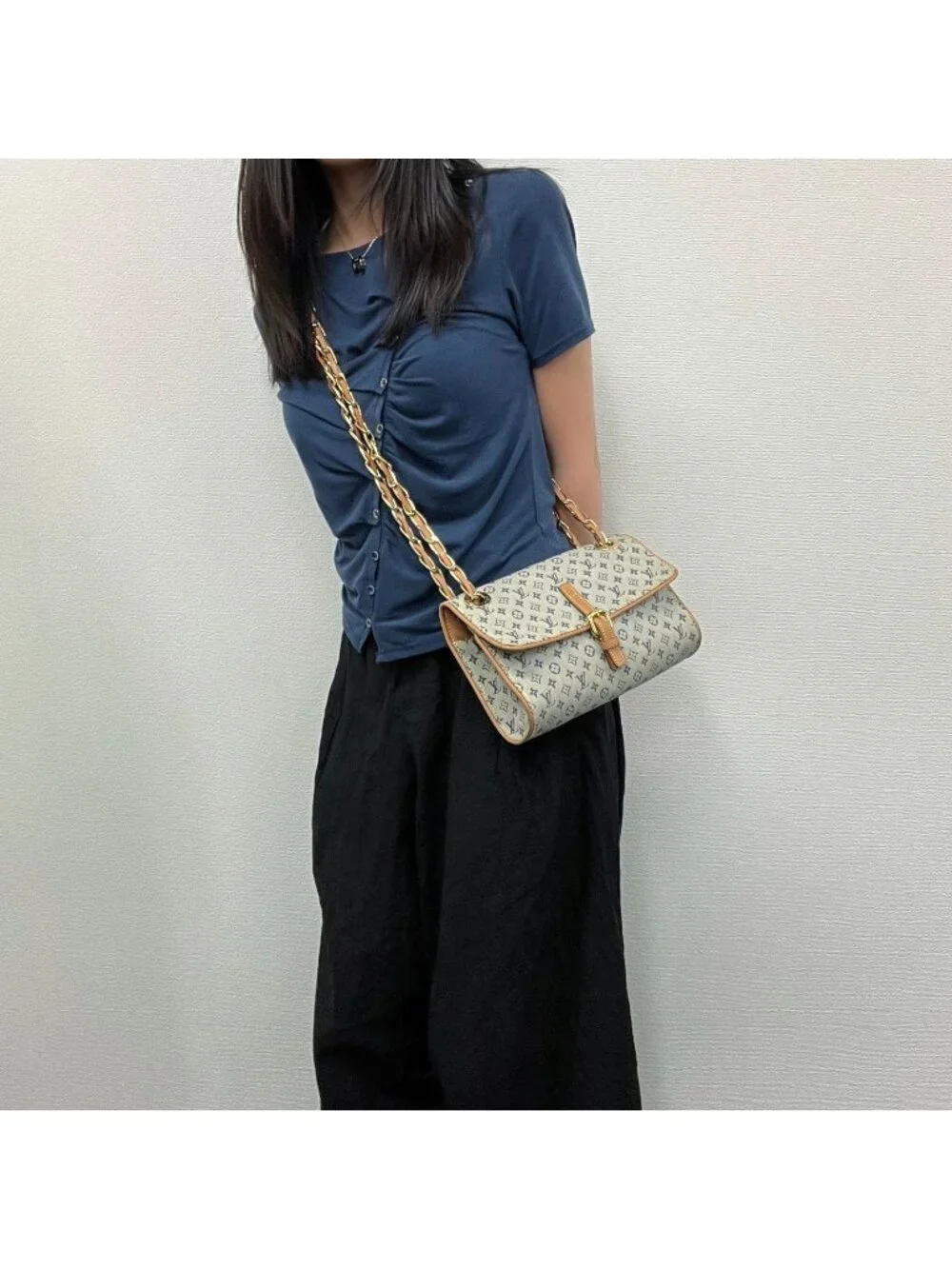 Louis Vuitton Monogram Mini Camille Shoulder Bag Canvas Leather Gray Beige
